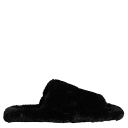 Black Polyester Velvet Slides Slipper Shoes