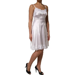 White Lace Gold DG Logo Silk Dress Sleepwear