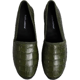 Green Exotic Leather Espadrilles Slip On Shoes
