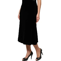 Black High Waist Fit Flared Midi Skirt