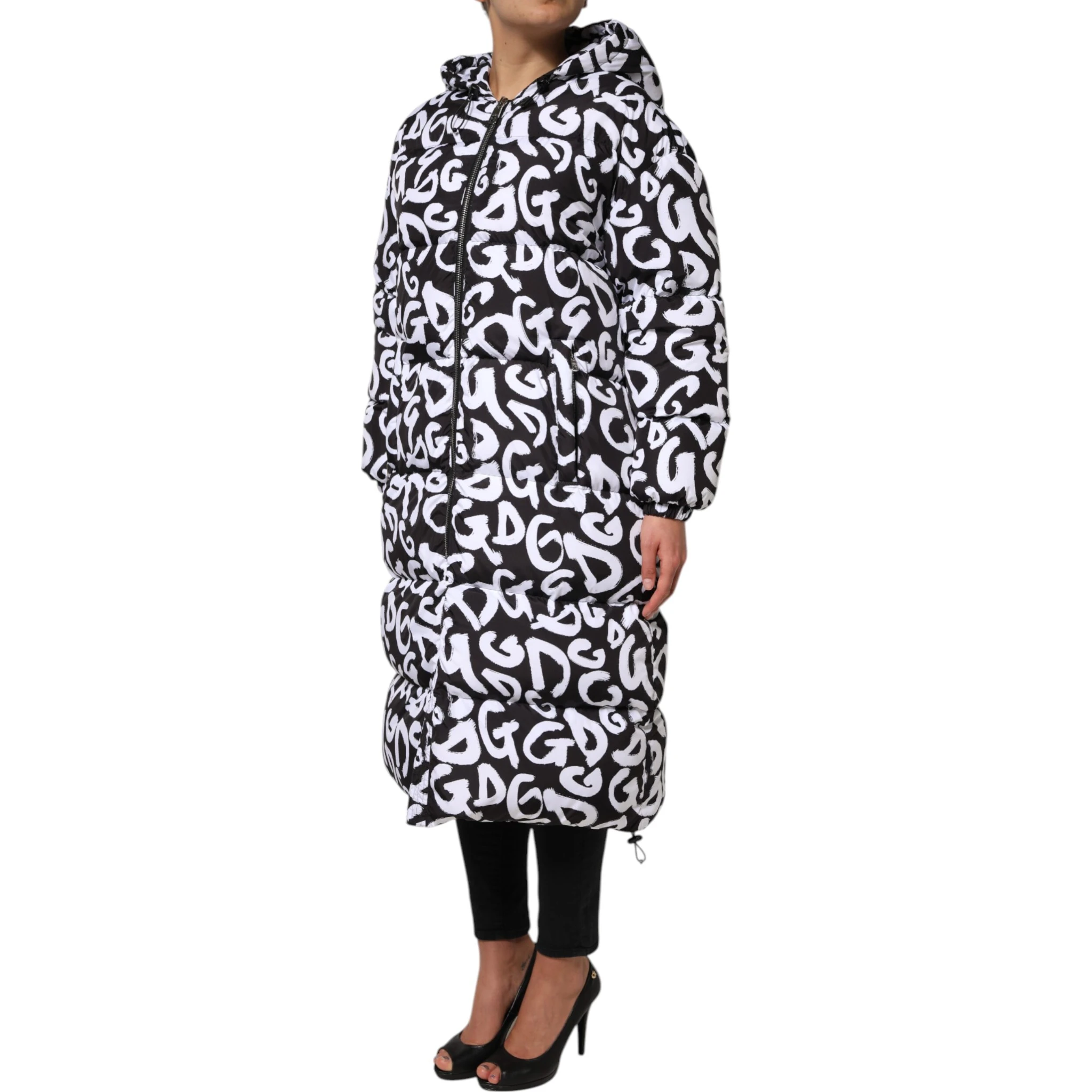 Black White DG Mania Hooded Long Coat Jacket