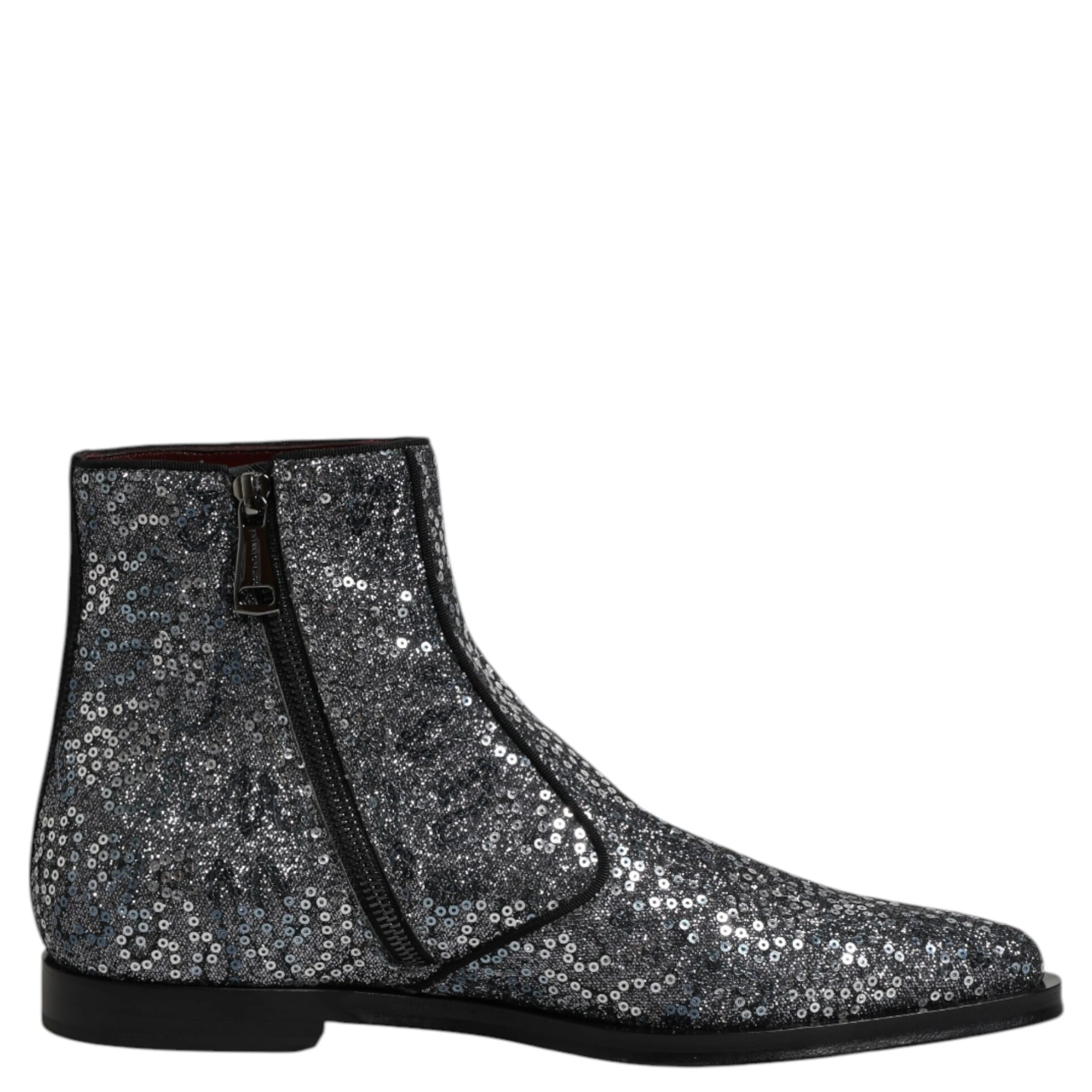 Dark Gray Cotton Sequined Chelsea Boots Shoes