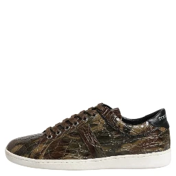 Brown Exotic Leather Low Top Sneakers Shoes