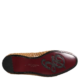 Brown Woven Raffia Slip On Loafers Shoes