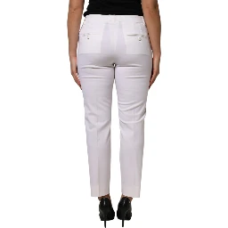 White Wool Mid Waist Tapered Pants