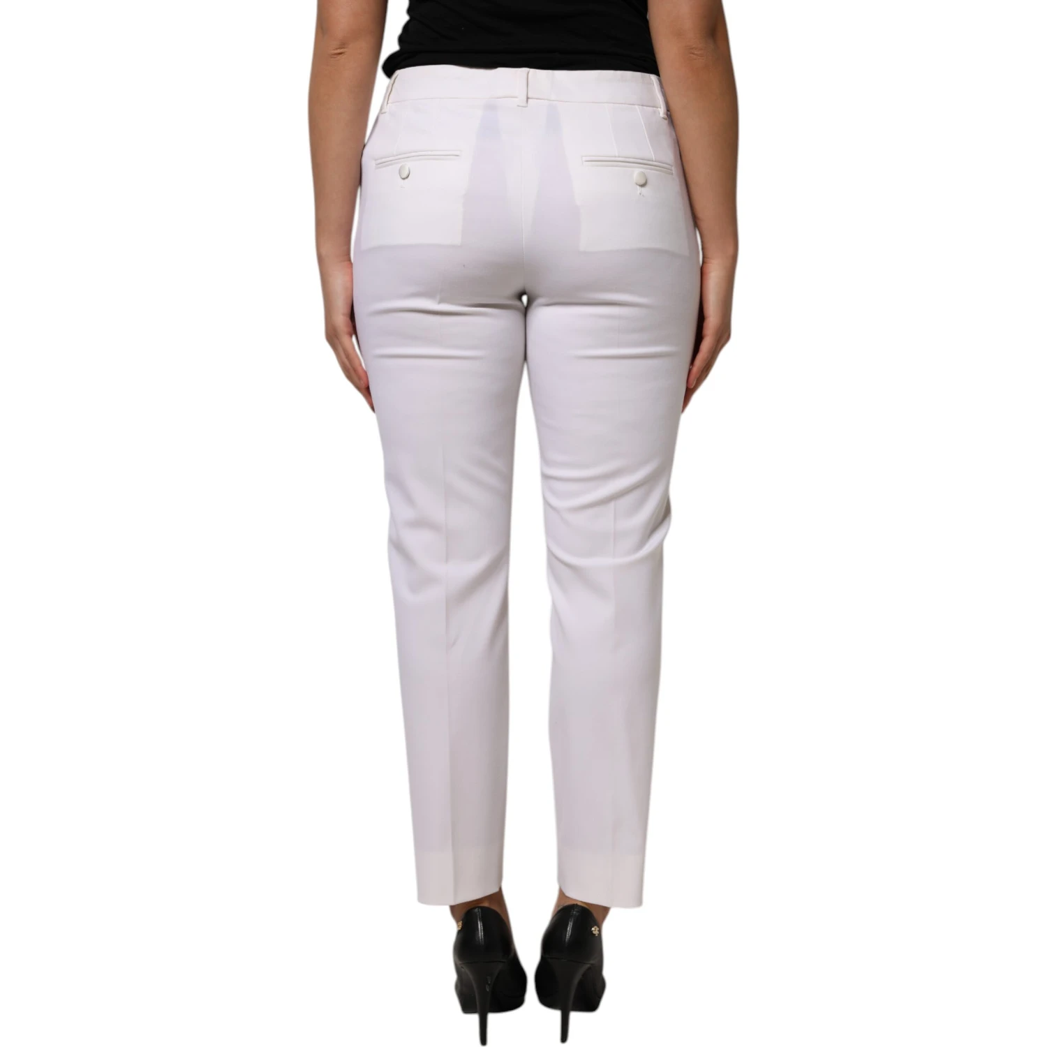 White Wool Mid Waist Tapered Pants