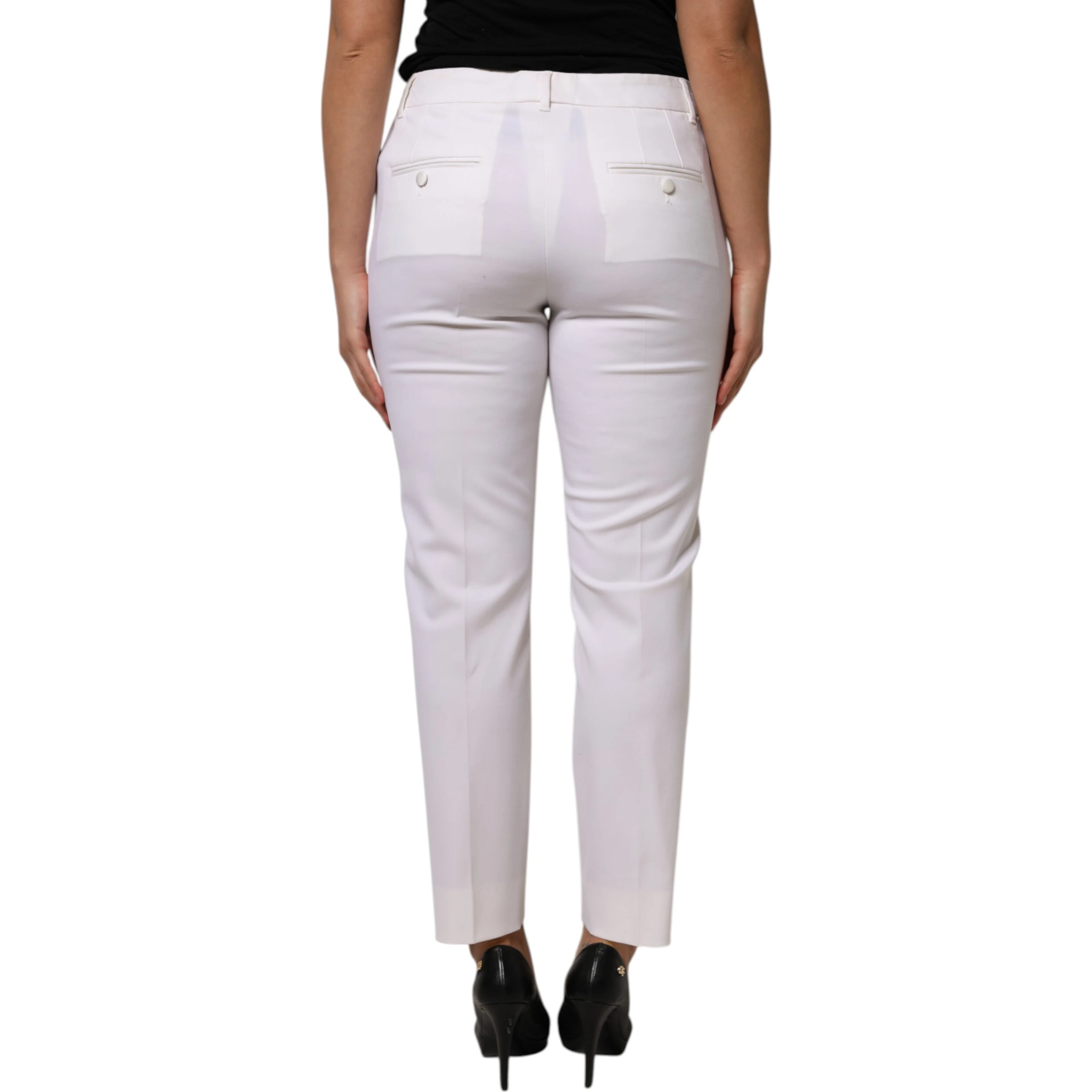 White Wool Mid Waist Tapered Pants
