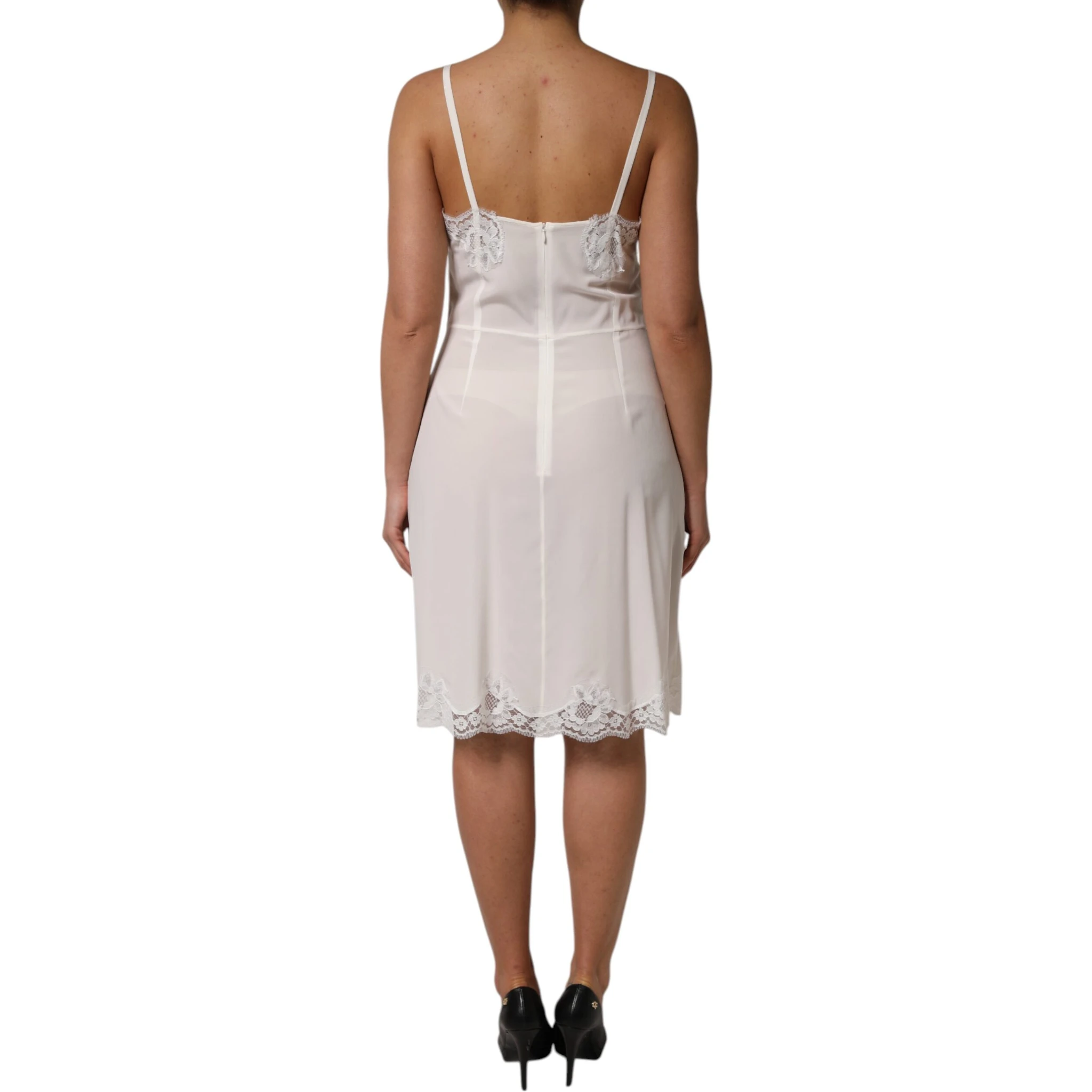 White Lace Gold DG Logo Silk Dress Sleepwear