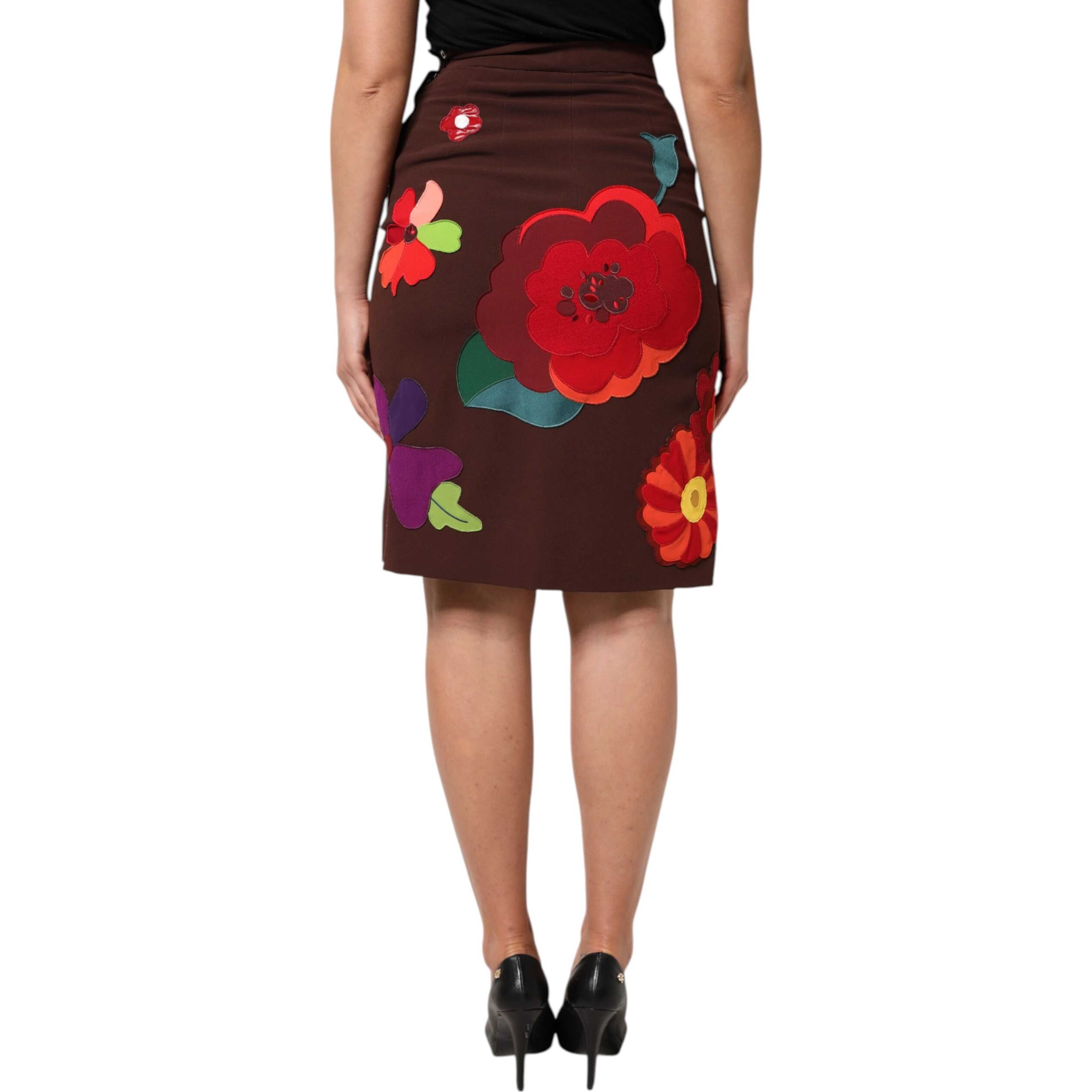 Brown Floral High Waist Side Slit Skirt