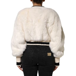 White Cropped Faux Fur DG Sweatshirt Sweater