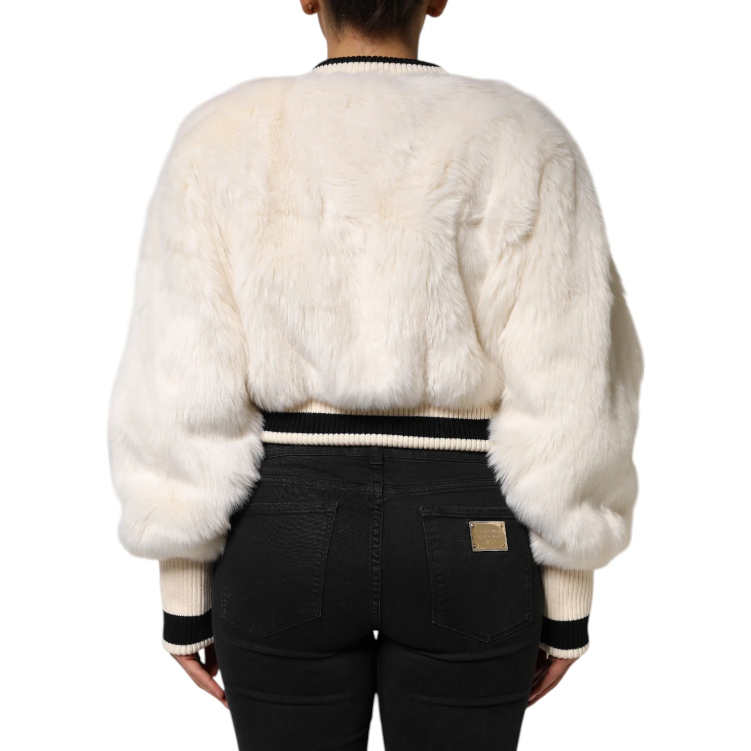 White Cropped Faux Fur DG Sweatshirt Sweater