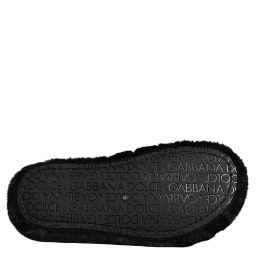 Black Polyester Velvet Slides Slipper Shoes