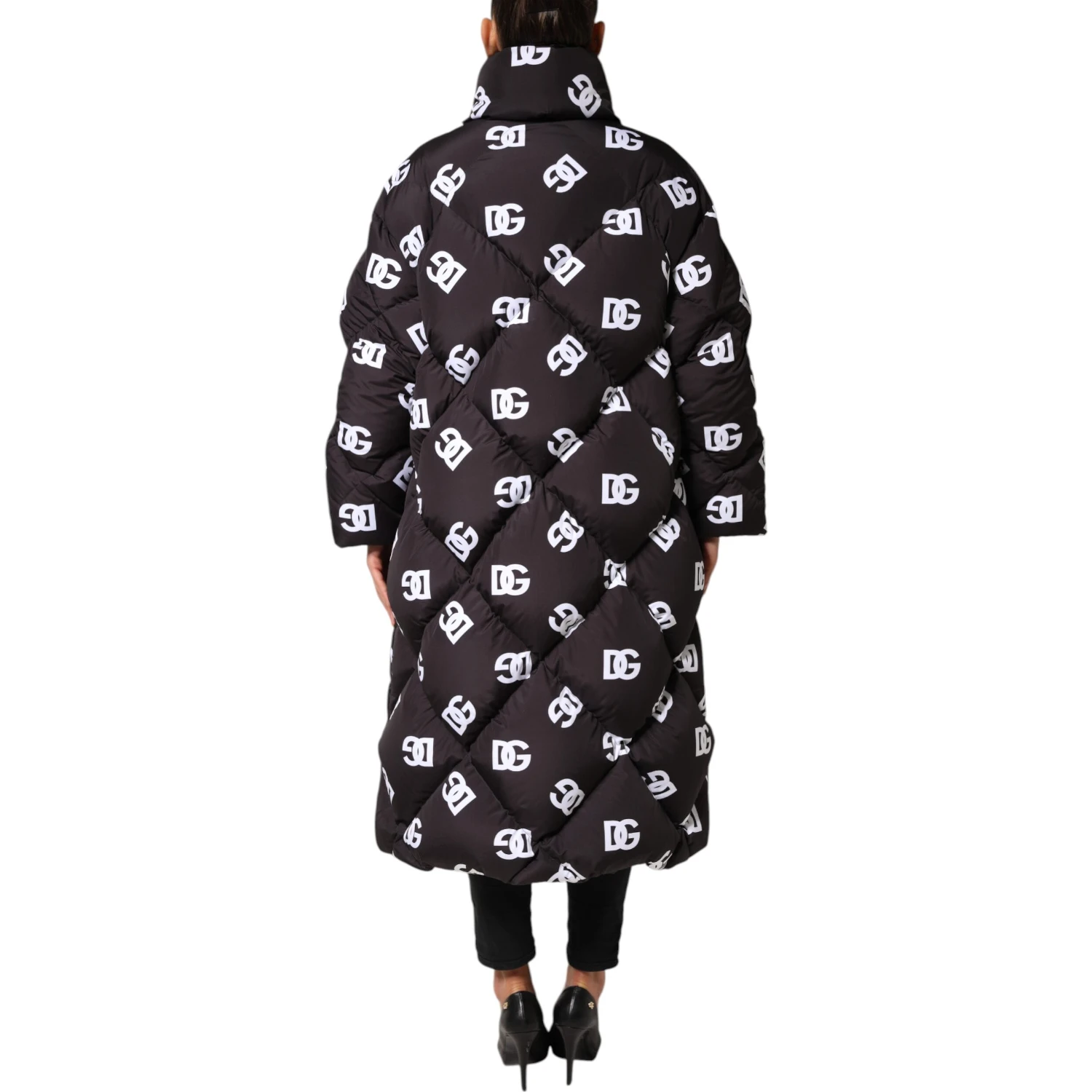 Black DG Mania Puffer Quilted Long Coat Jacket
