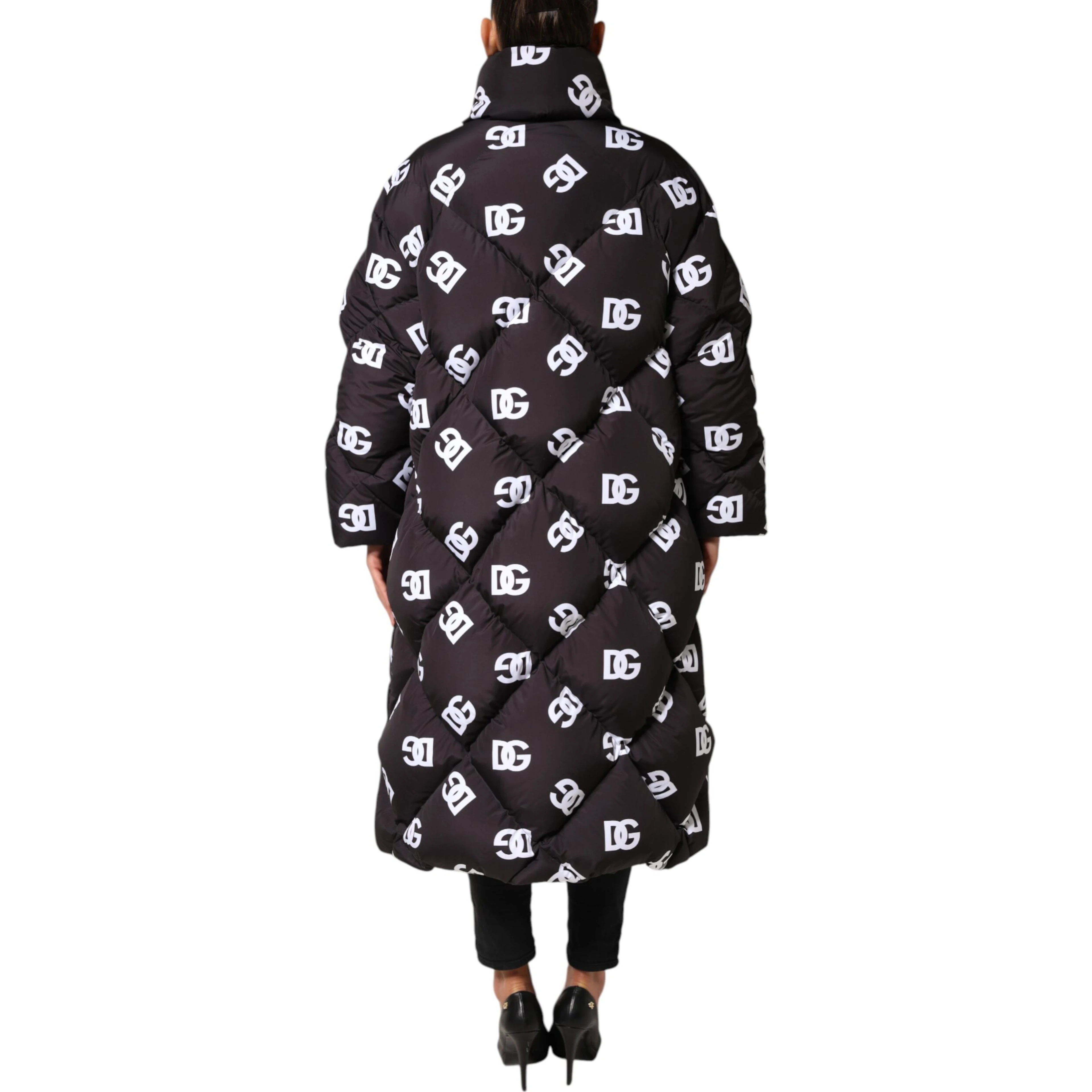 Black DG Mania Puffer Quilted Long Coat Jacket