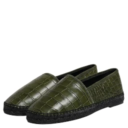 Green Exotic Leather Espadrilles Slip On Shoes