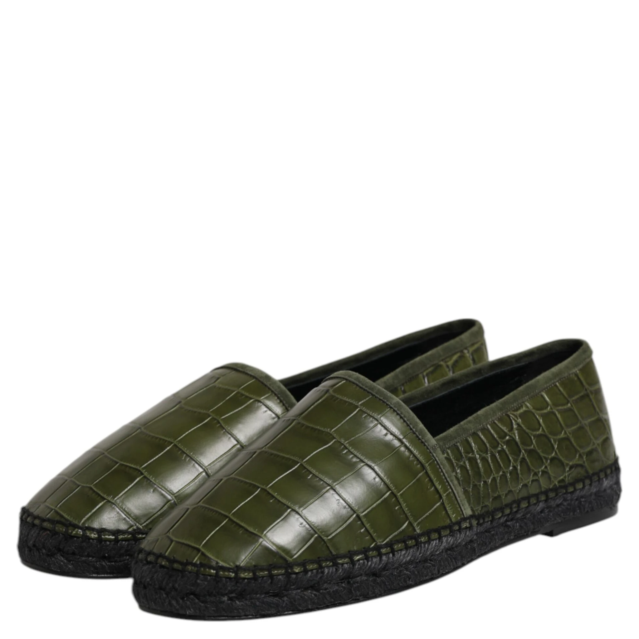 Green Exotic Leather Espadrilles Slip On Shoes