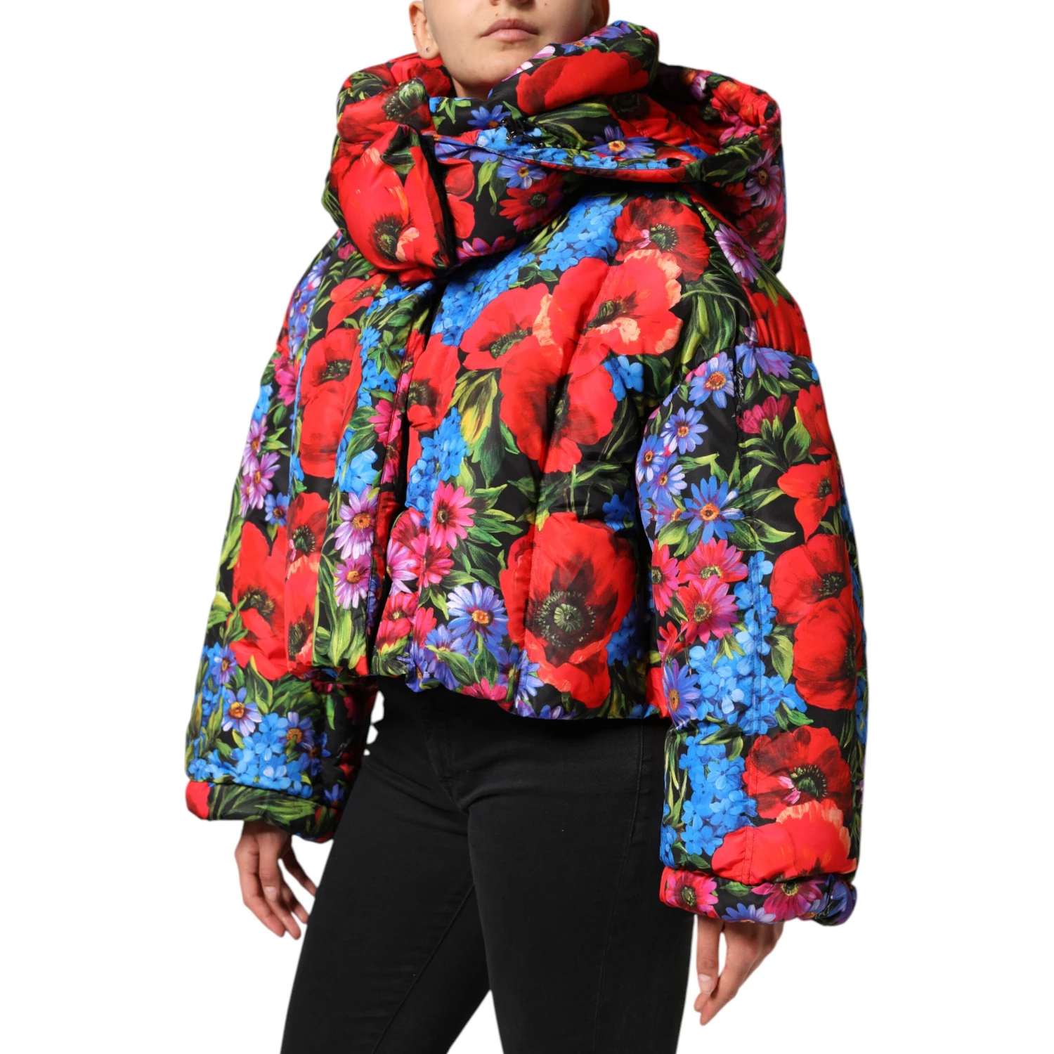 Multicolor Floral Hooded Puffer Coat Jacket