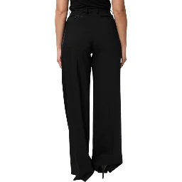 Black Wool High Waist Wide Leg Pants