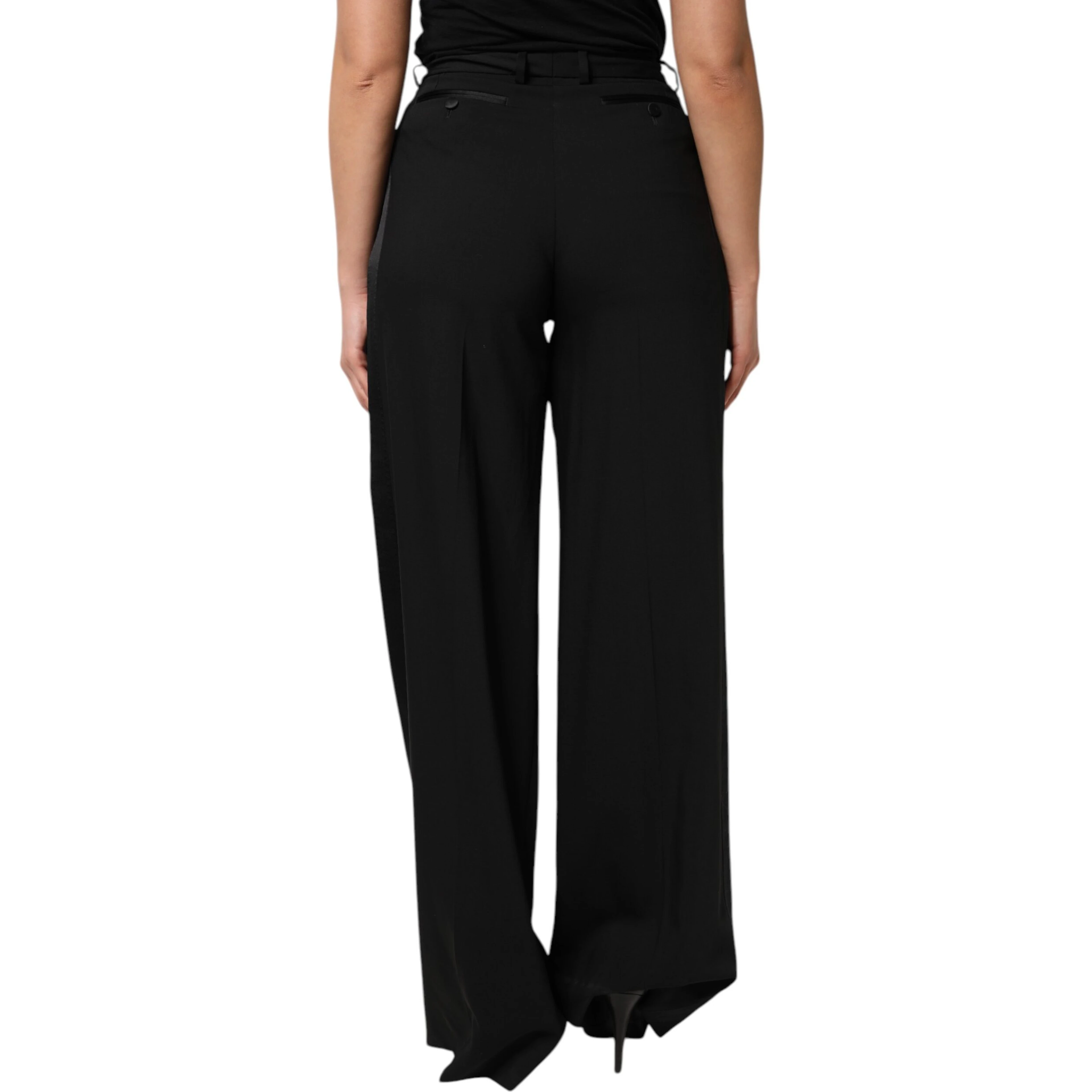 Black Wool High Waist Wide Leg Pants
