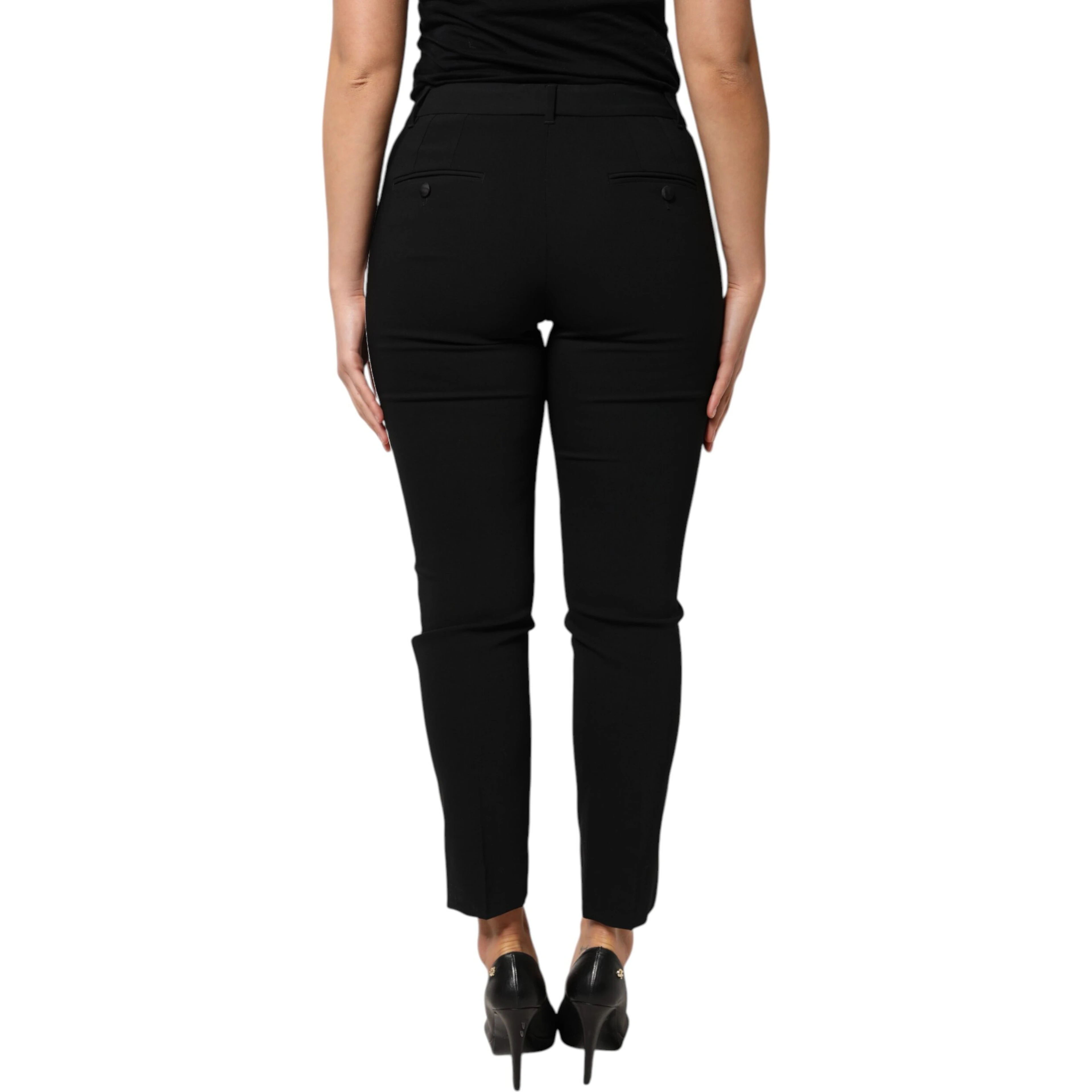 Black Wool High Waist Tapered Pants