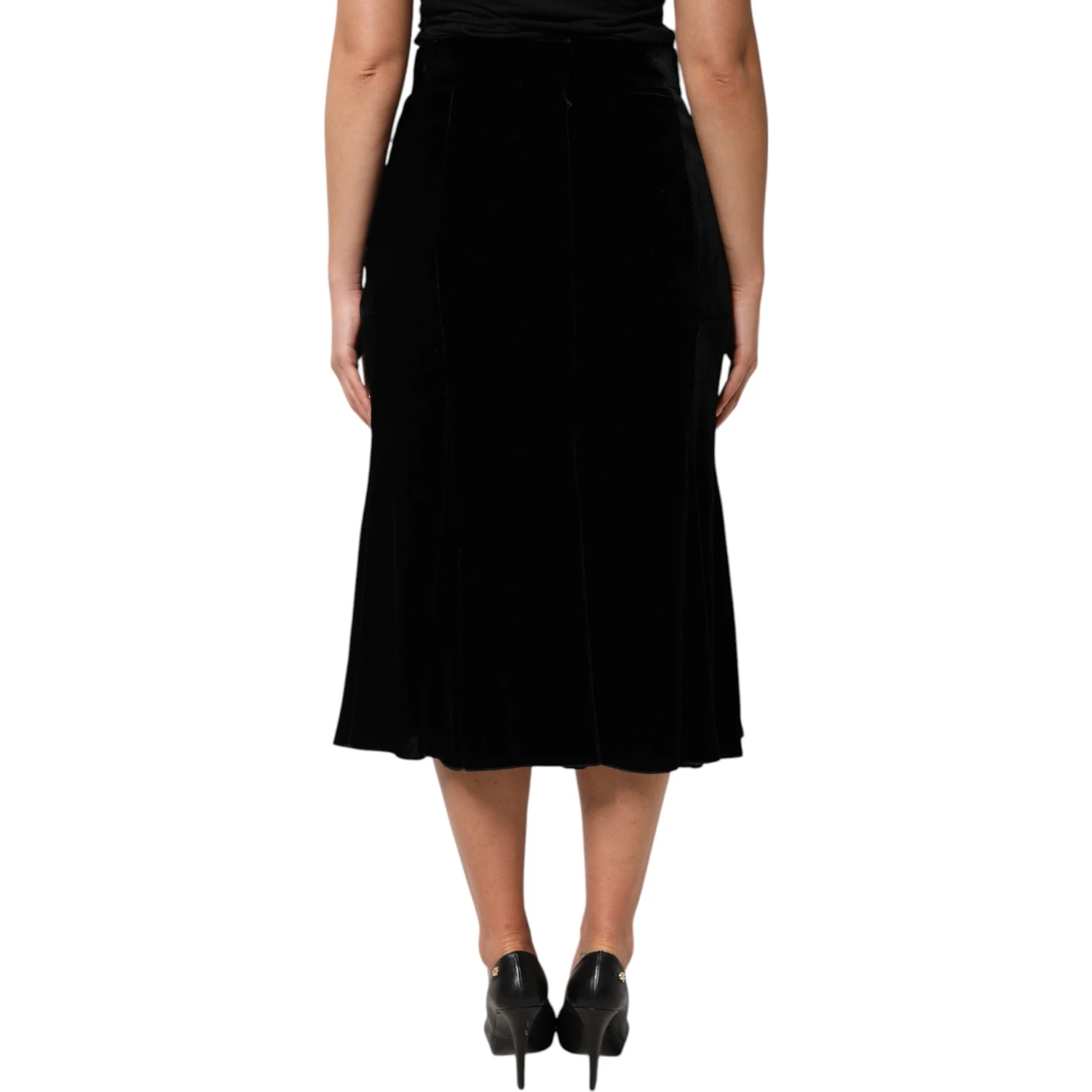 Black High Waist Fit Flared Midi Skirt