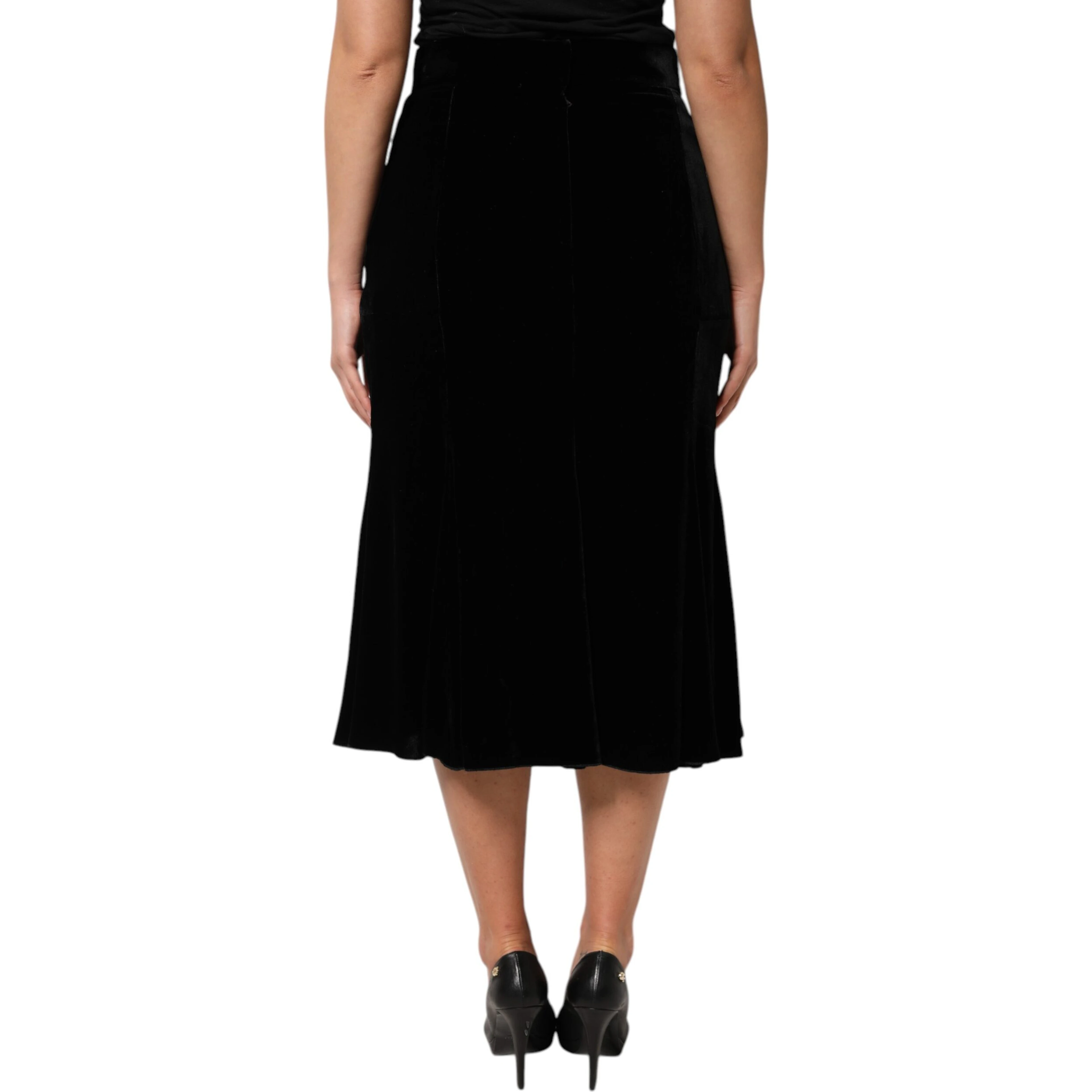 Black High Waist Fit Flared Midi Skirt