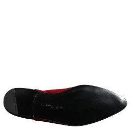 Black Red Velvet Embellished Slip On Shoes