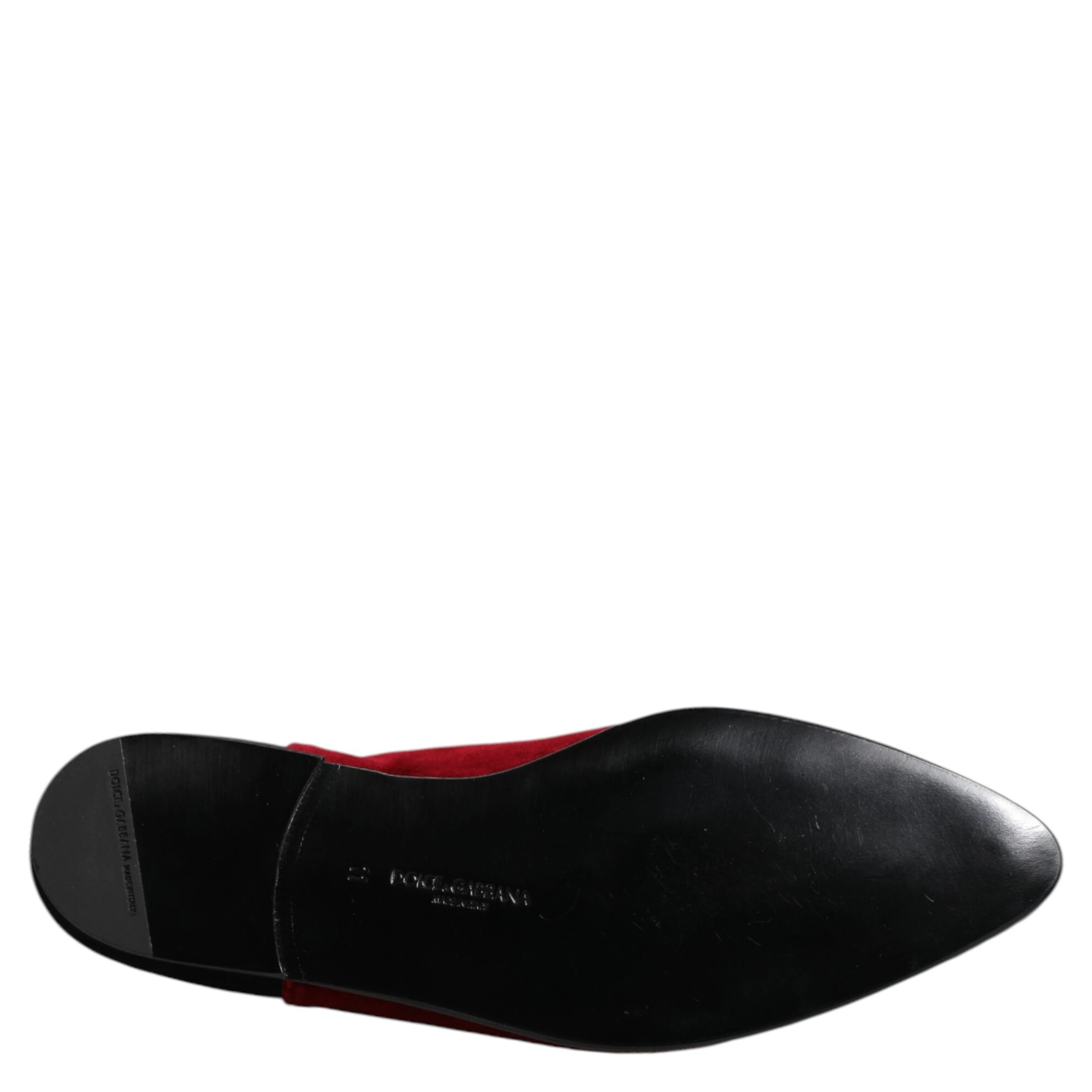 Black Red Velvet Embellished Slip On Shoes