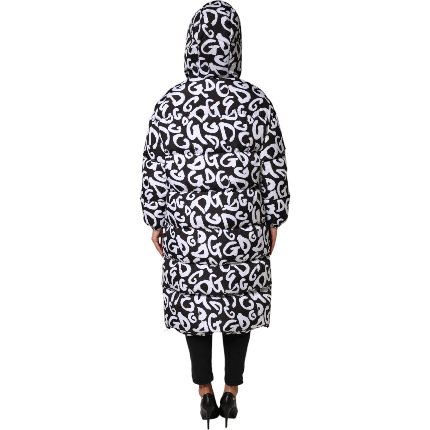 Black White DG Mania Hooded Long Coat Jacket
