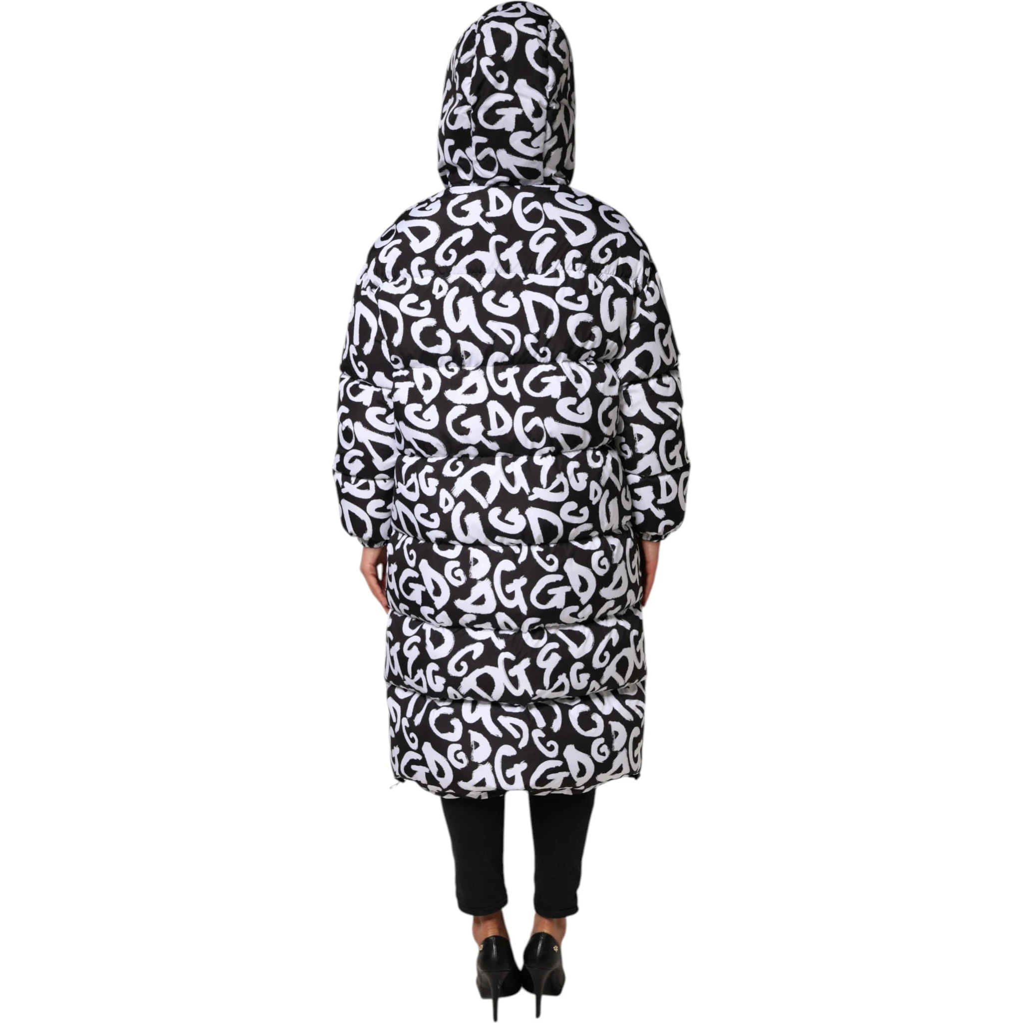 Black White DG Mania Hooded Long Coat Jacket