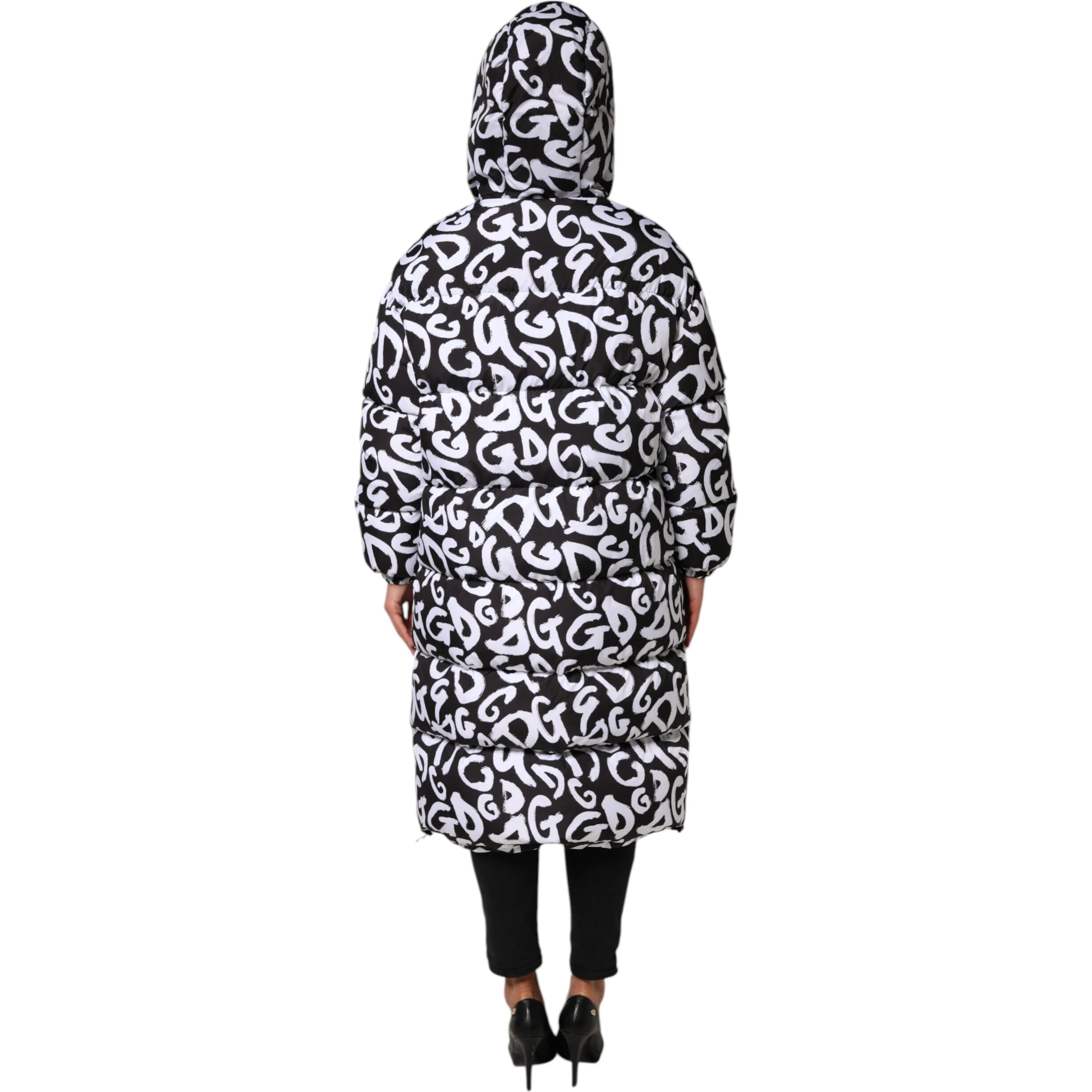 Black White DG Mania Hooded Long Coat Jacket