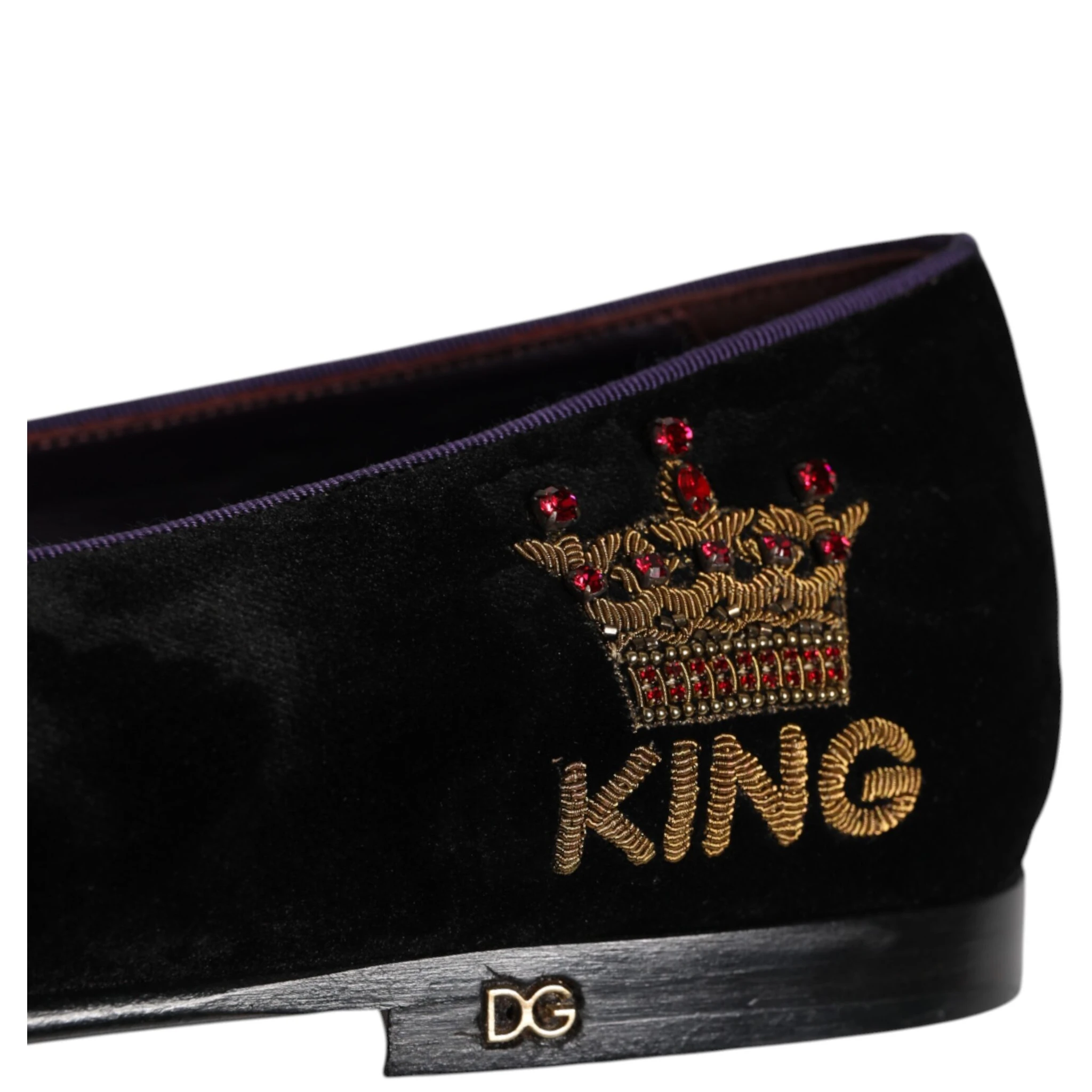 Black DG Crown Embroidery Loafers Slip On Shoes