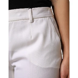 White Wool Mid Waist Tapered Pants