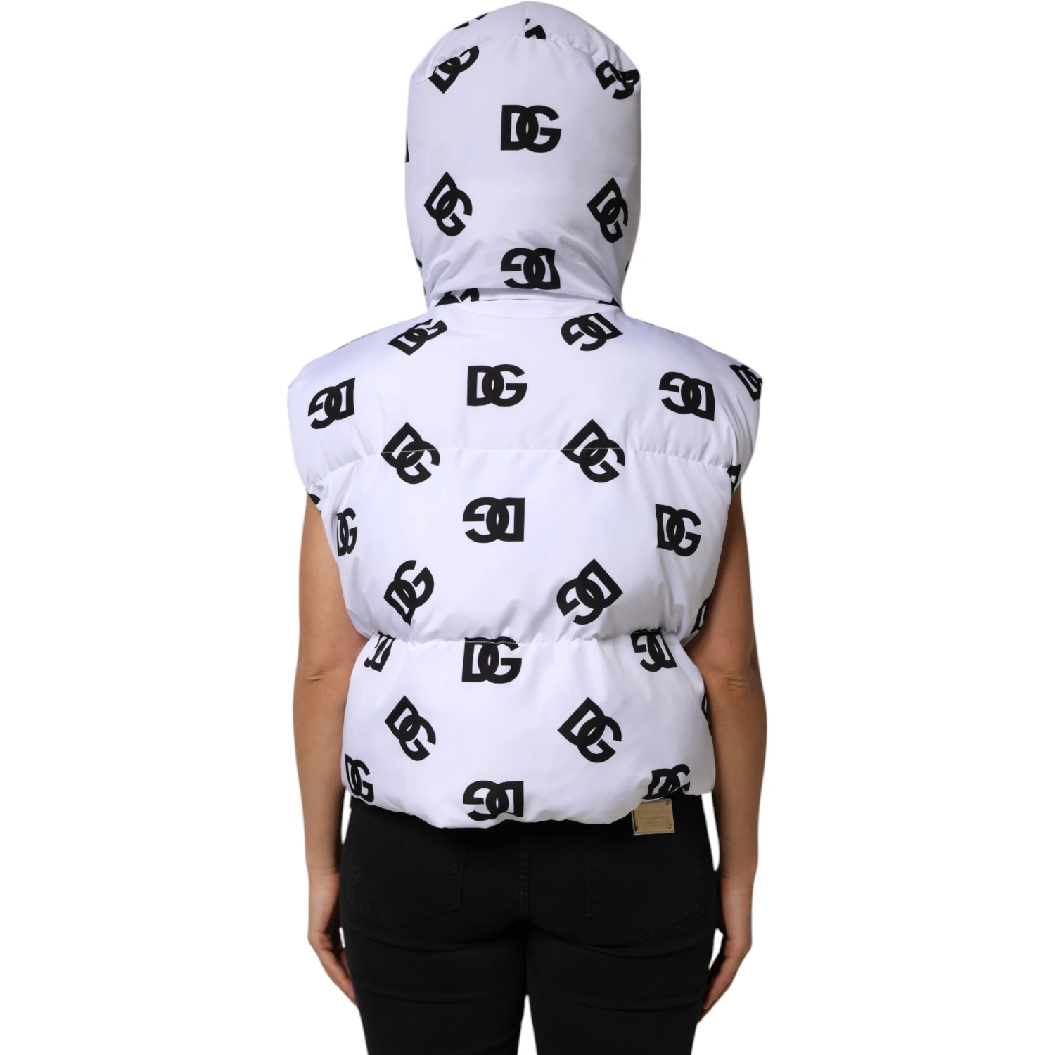 White Black DG Mania Polyester Puffer Jacket