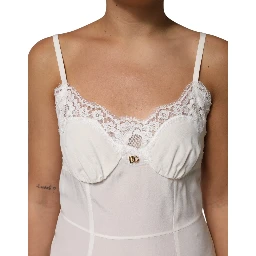White Lace Gold DG Logo Silk Dress Sleepwear