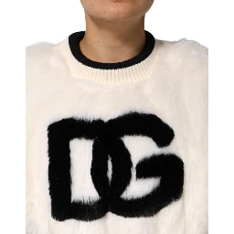 White Cropped Faux Fur DG Sweatshirt Sweater