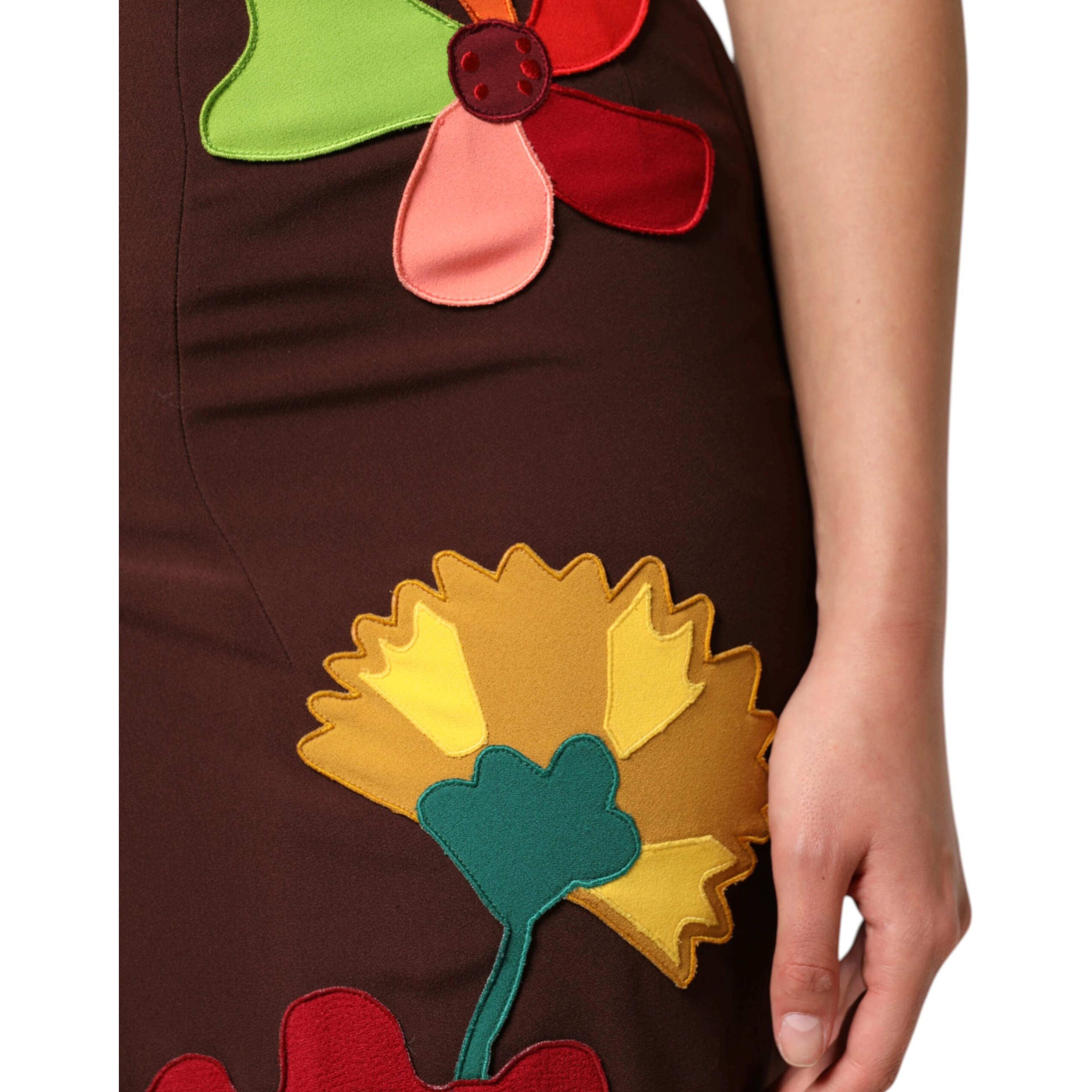 Brown Floral High Waist Side Slit Skirt