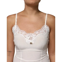 White Lace Gold DG Logo Silk Dress Sleepwear
