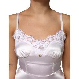 White Lace Gold DG Logo Silk Dress Sleepwear