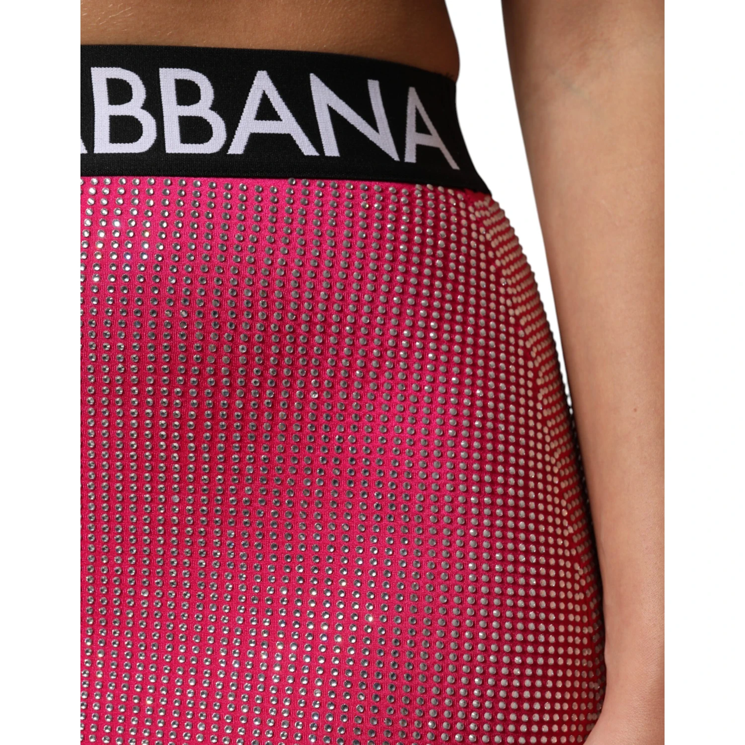 Pink Rhinestone Embellished Logo Mini Skirt