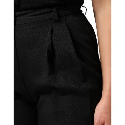Black Wool High Waist Wide Leg Pants