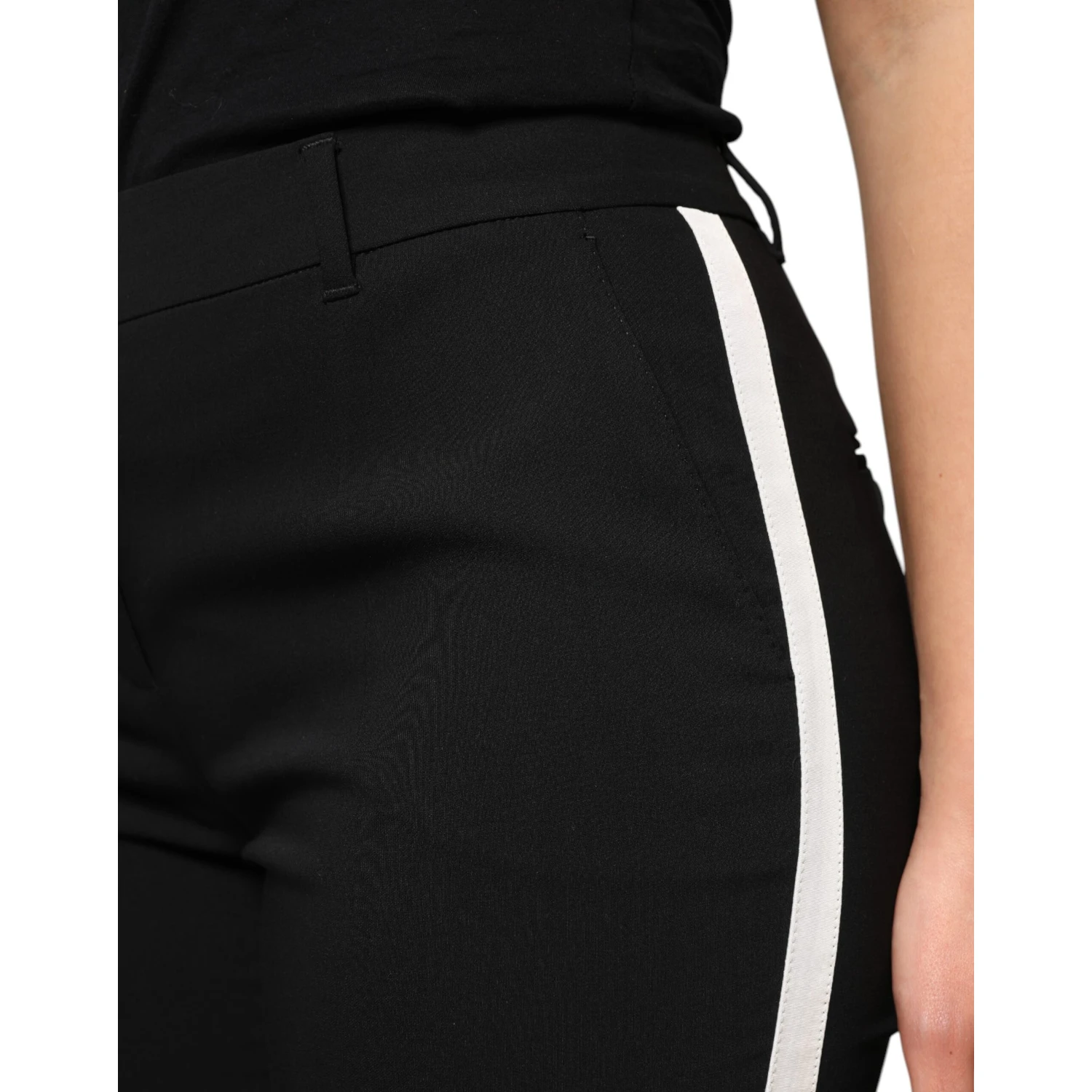 Black Wool High Waist Tapered Pants