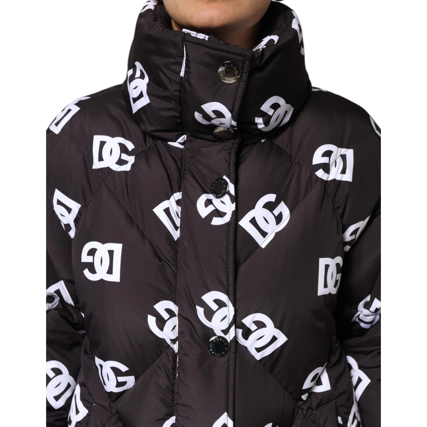 Black DG Mania Puffer Quilted Long Coat Jacket