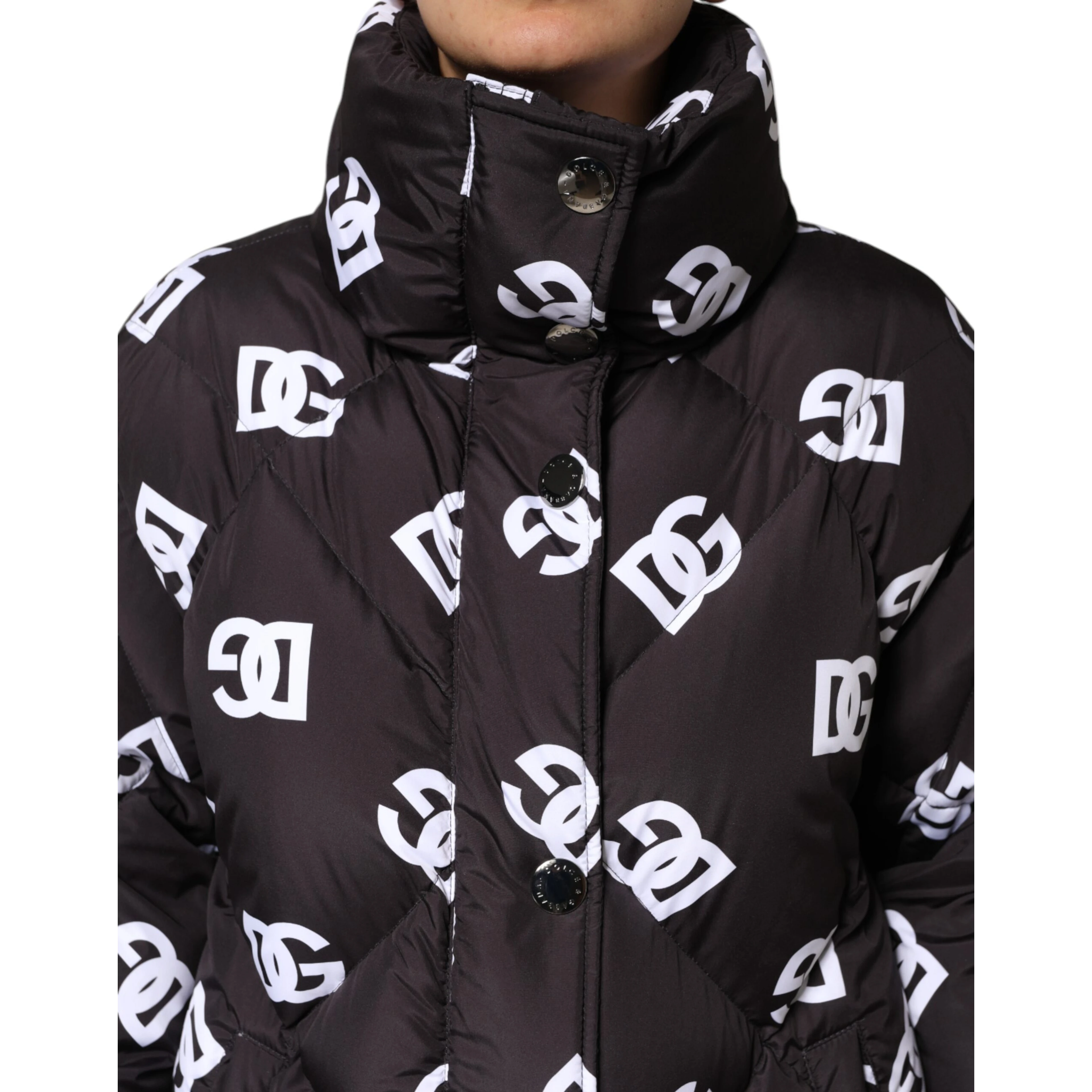 Black DG Mania Puffer Quilted Long Coat Jacket