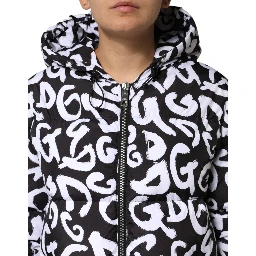 Black White DG Mania Hooded Long Coat Jacket