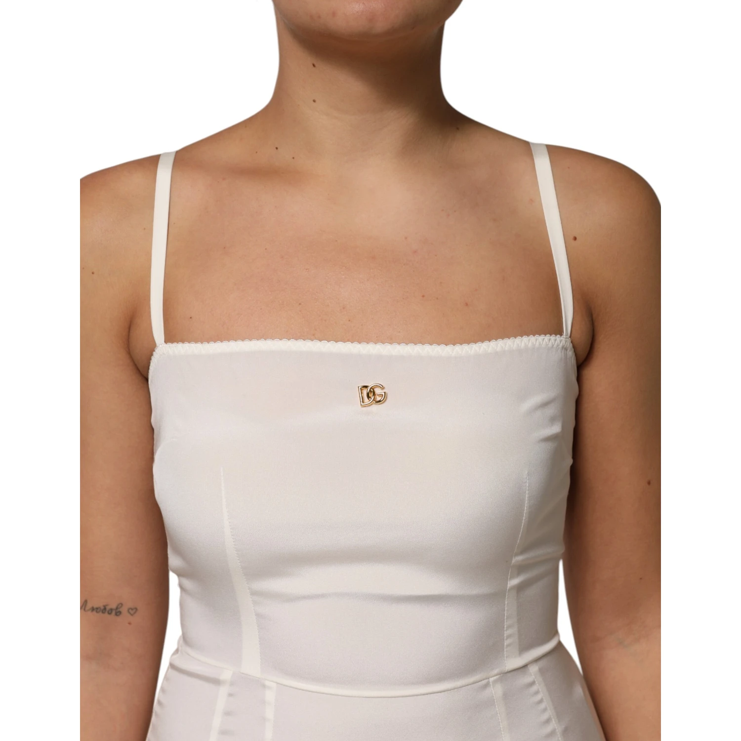 White Full Slip DG Logo Silk Dress Sleepwear