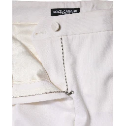 White Wool Mid Waist Tapered Pants