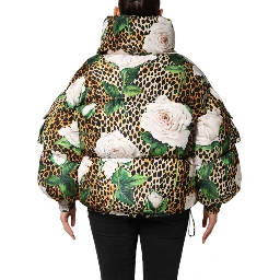 Multicolor Leopard Rose Puffer Quilted Jacket