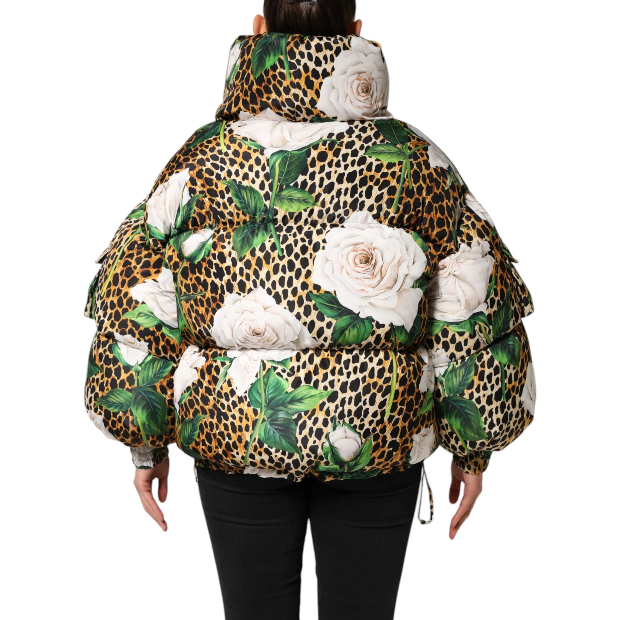 Multicolor Leopard Rose Puffer Quilted Jacket