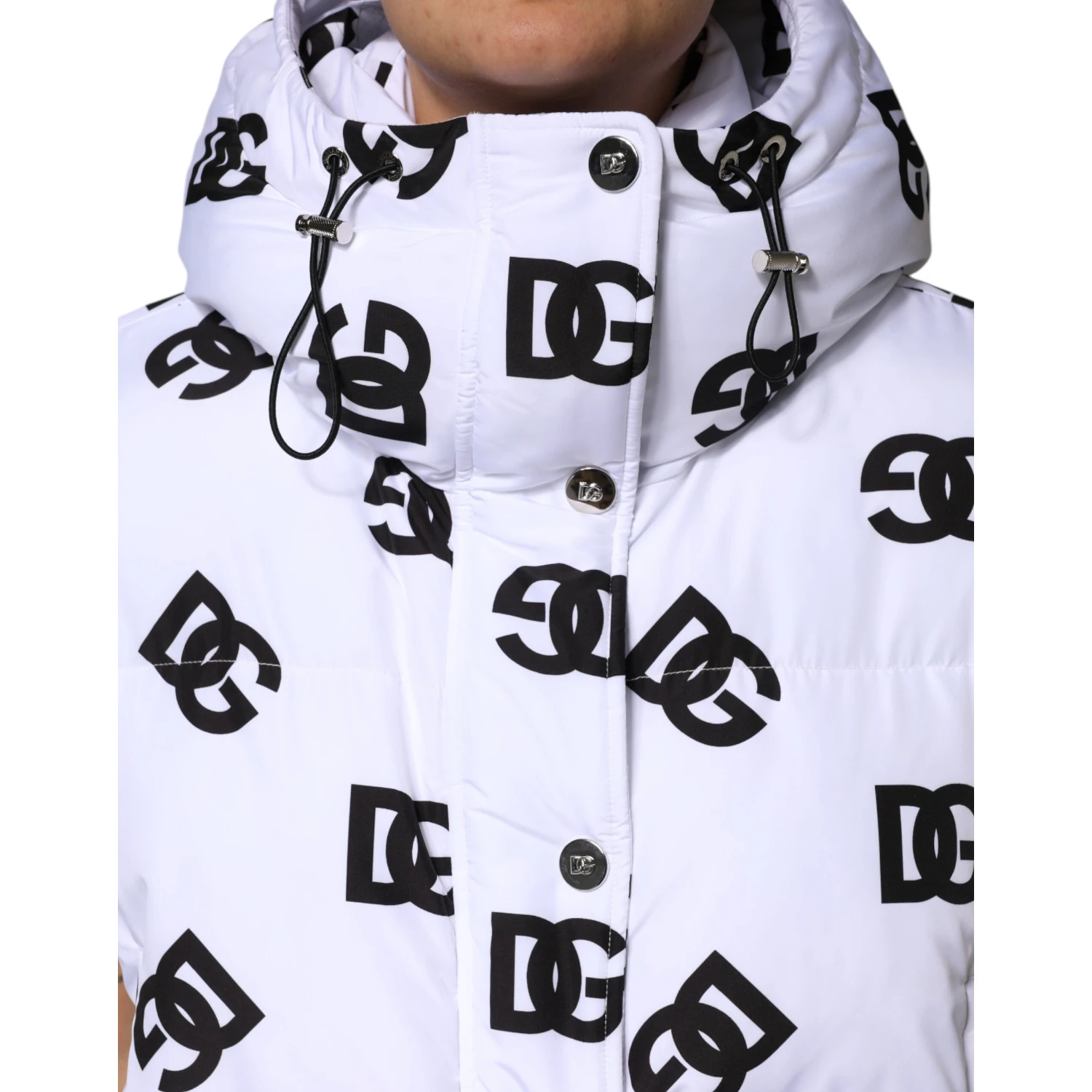 White Black DG Mania Polyester Puffer Jacket
